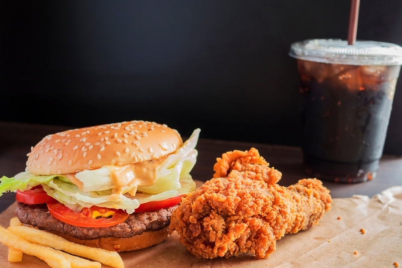 Hamburger French Fried with Fried Chicken and Soft Drink 